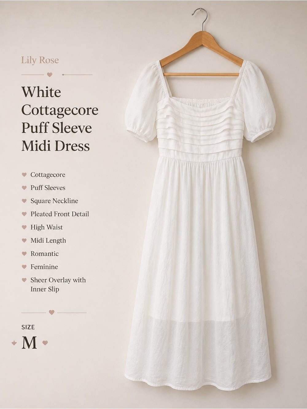 Lily Rose White Cottagecore Puff Sleeve Midi Dress